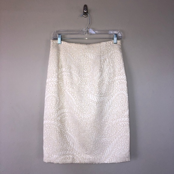 SANDRA Ivory Gold Brocade Pencil Skirt - Picture 2 of 8